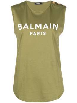 Balmain: Майка цвета хаки 