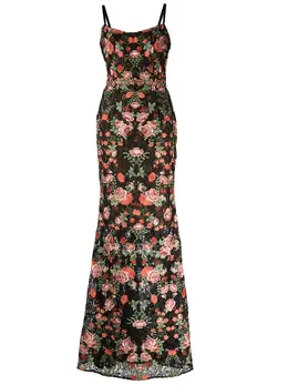 Marchesa Notte: Платье с растительным принтом 