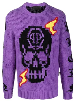 Philipp Plein: Фиолетовый свитер  Skull