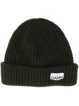 GANNI: Шапка цвета хаки 