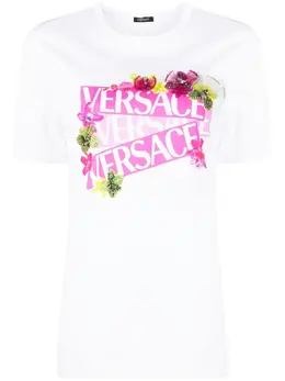 Versace: Футболка с растительным принтом 
