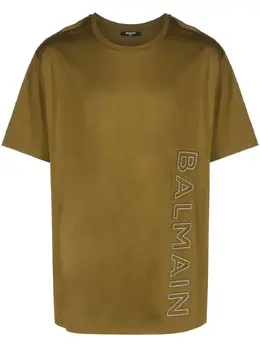 Balmain: Зелёная футболка 
