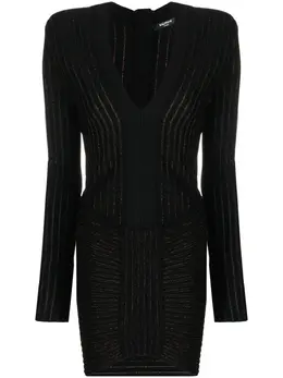 Balmain: Платье с v-образным вырезом 