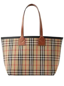 Burberry: Коричневая сумка-шоппер  London Check
