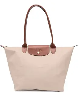 Longchamp: Бежевая сумка-шоппер  Le Pliage