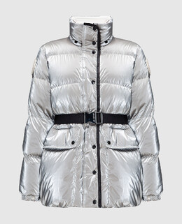 Moncler: Серебристый пуховик 