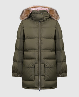 Moncler: Зелёный пуховик 