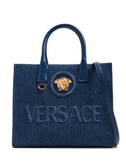 Versace: Голубая сумка-шоппер  La Medusa