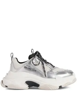 Balenciaga: Серебристые кроссовки  Triple S