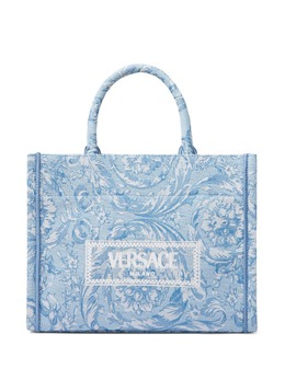 Versace: Голубая сумка-шоппер  Barocco