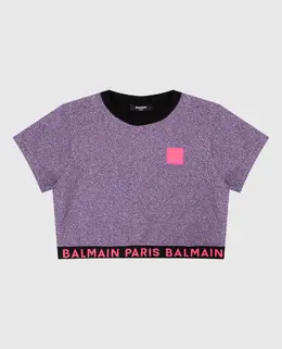 Balmain: Фиолетовая футболка 