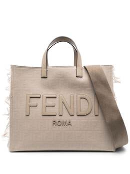 FENDI: Бежевая сумка-шоппер  FF