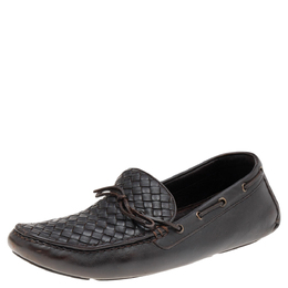 Bottega Veneta: Тёмные мокасины  Intrecciato