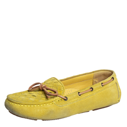Bottega Veneta: Жёлтые мокасины  Intrecciato