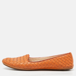 Bottega Veneta: Оранжевые балетки  Intrecciato