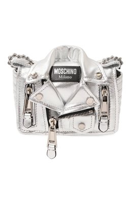 Moschino: Серебристая сумка  Biker