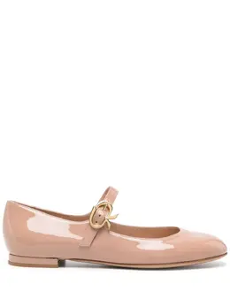 Gianvito Rossi: Бежевые балетки  Ribbon