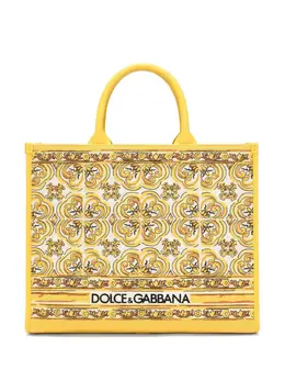 Dolce & Gabbana: Жёлтая сумка-шоппер  DG