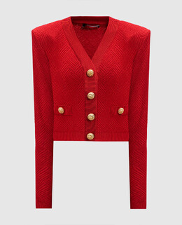 Balmain: Красный кардиган 