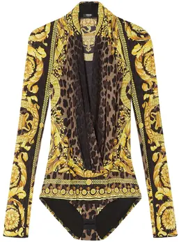 Versace: Коричневый боди  Barocco