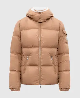 Moncler: Бежевый пуховик 