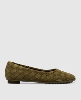 Bottega Veneta: Зелені балетки  Intrecciato