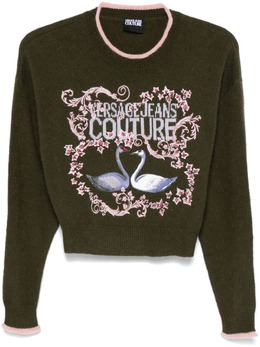 Versace Jeans Couture: Зелёный свитер 