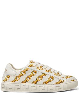 Versace: Белые кроссовки  Greca