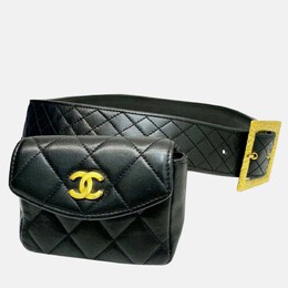 Chanel: Чёрная поясная сумка 