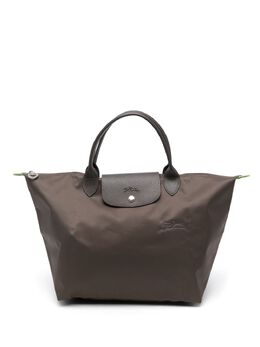 Longchamp: Зелёная сумка-шоппер  Le Pliage Green
