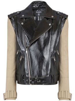 Balmain: Бежевая куртка  Biker