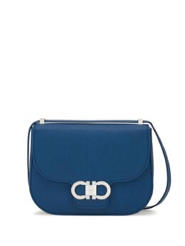 Ferragamo: Голубая сумка через плечо  Double Gancini
