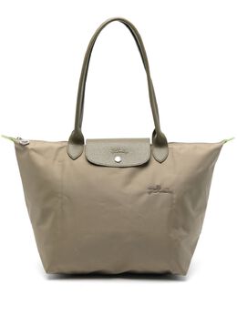 Longchamp: Зелёная сумка-шоппер  Le Pliage Green