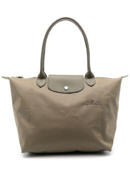 Longchamp: Зелёная сумка-шоппер  Le Pliage