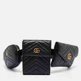 Gucci: Чёрная поясная сумка  GG Marmont