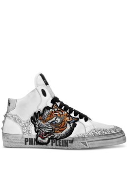 Philipp Plein: Серебристые кроссовки  Tiger