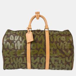 Louis Vuitton: Спортивная сумка  Keepall 50 цвета хаки