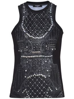 Balmain: Майка с вышивкой 