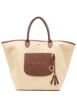 Longchamp: Бежевая сумка-шоппер  Le Pliage
