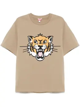 Kenzo: Коричневая футболка  Tiger
