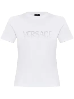 Versace: Футболка со стразами 