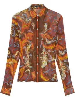 Versace: Коричневая рубашка  Barocco