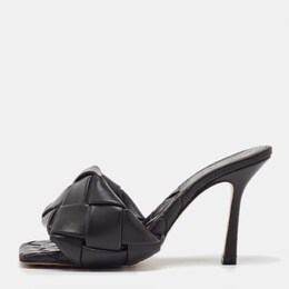 Bottega Veneta: Тёмные сандалии  Intrecciato