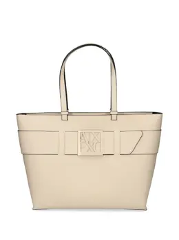 Armani Exchange: Светлая сумка-шоппер 