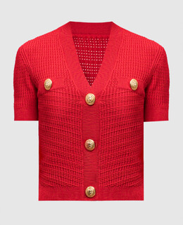 Balmain: Красный кардиган 