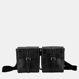 Gucci: Чёрная поясная сумка  GG