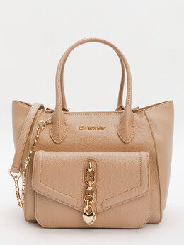 Love Moschino: Бежевая спортивная сумка 