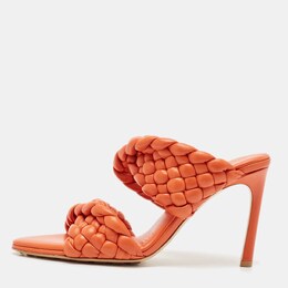 Bottega Veneta: Оранжевые сандалии  Intrecciato
