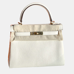 Hermes: Белая сумка на руку  Kelly 28