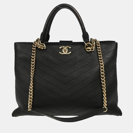 Chanel: Чёрная сумка-шоппер 